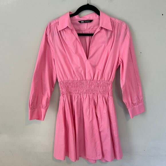 Zara Pink Poplin Mini Dress Collared Viral - Picture 2 of 11